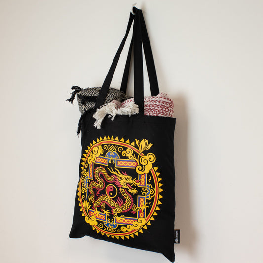 Iconic Classic Tote Bag - Dragon Yin & Yang- Black 6oz