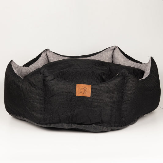 PAW Bed – Large Royal Crown – Black & Grey – 50 × 50 × 26cm
