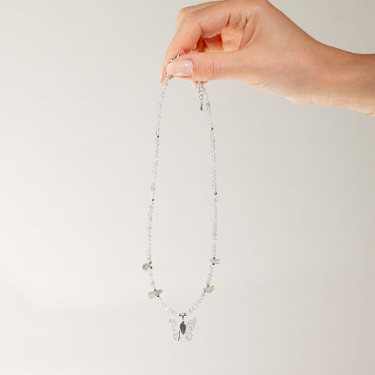 Nymph Labradorite Gemstone Necklace with Real Leaf Butterfly Pendant