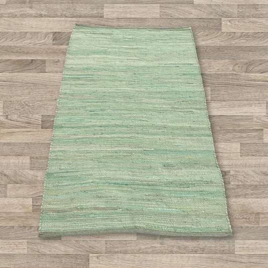 Small Indian Handloom Cotton Rug - Aqua