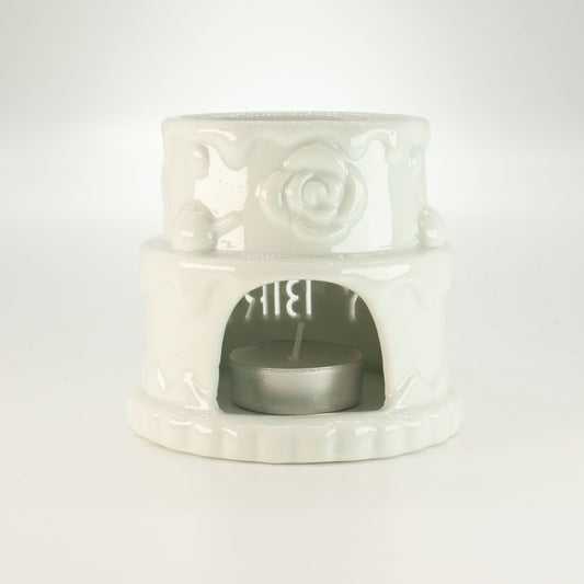 Ceramic Cake Oil Burner - HAPPY BIRTHDAY - White