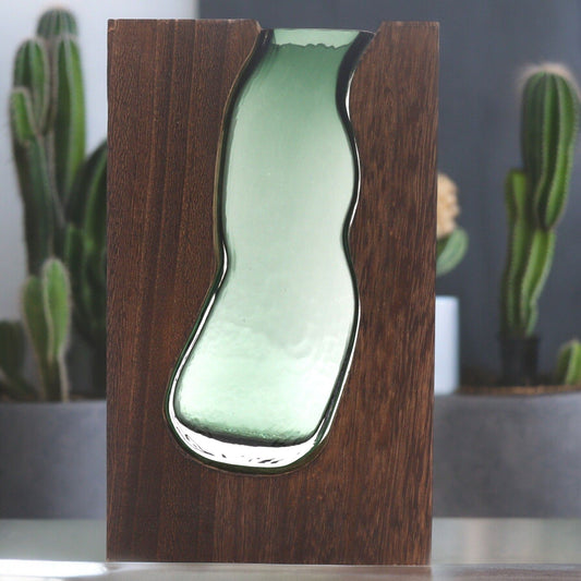 Lrg Glass Vase/Terrarium inside Dark Tung Wood
