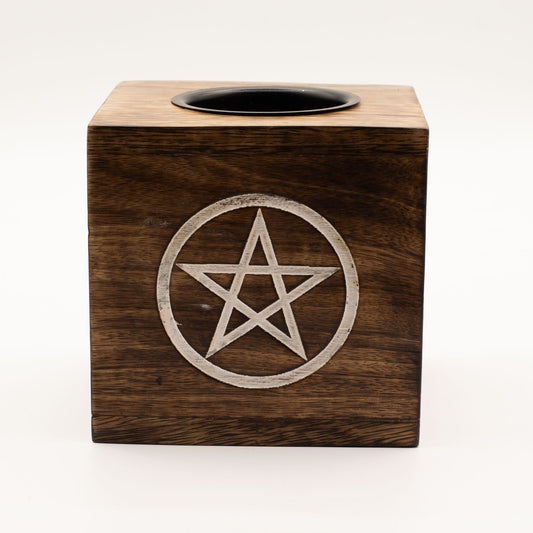 Large Square Mango Wood Oil Burner- Pentagon
