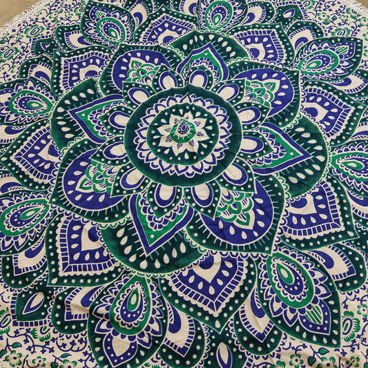 Small Mandala Roundie Cotton Art (130cm) - Teal & Blue
