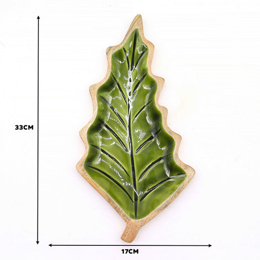 Lost in the Forrest -  Enamel Leaf Wooden Bowl - 33x17cm