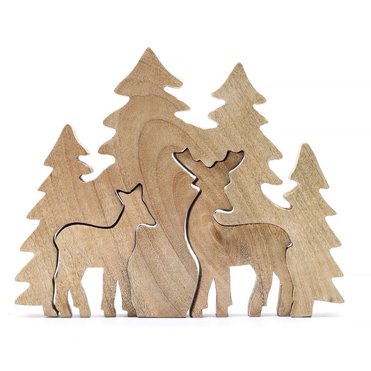 Lost in the Forrest -  Two Dear in the Forrest 3D Wooden Decoration - 18x23cm